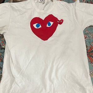 Comme des Garcons PLAY White Tee with Red Heart and Blue Eyes